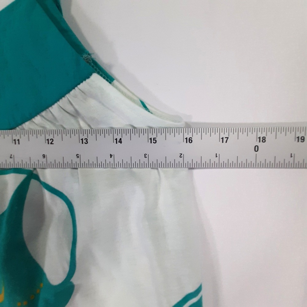 Retro Floral Cotton Mini Dress Teal White Orange Tie Strap Pockets Y2K Inspired - Picture 4 of 8